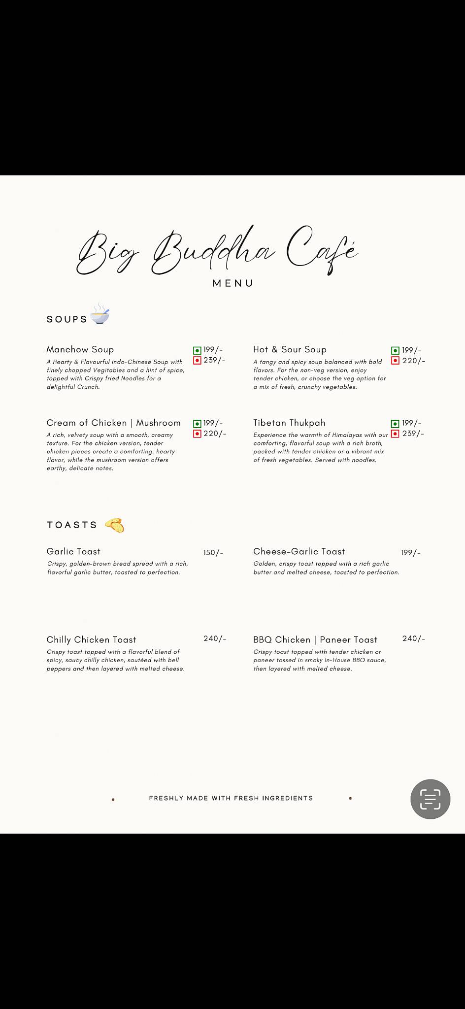 Big Buddha Cafe menu