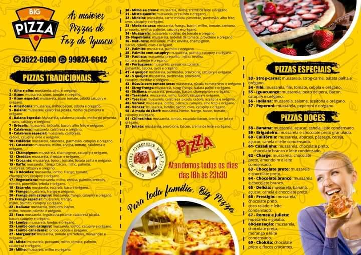 Big pizza cardápio