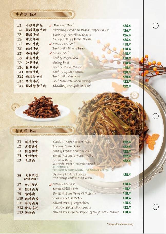 Menu at Billy