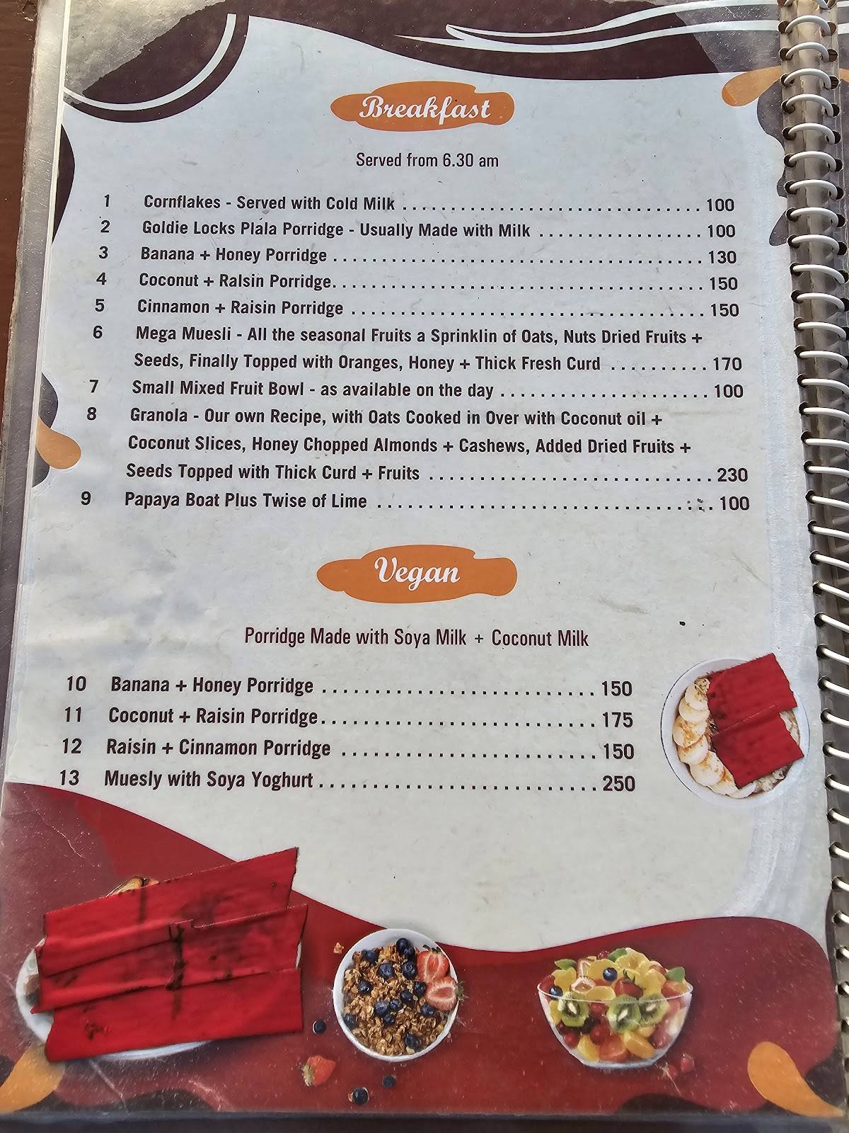 Bindu's Café menu