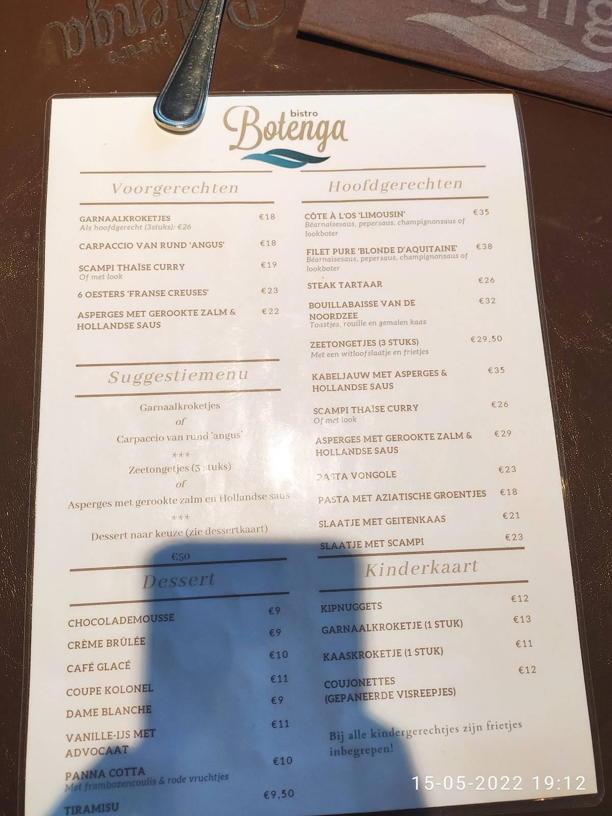 Menu de La Botega del Porto