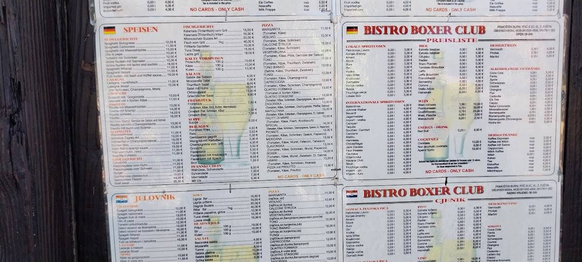 Menu di Bistro Boxer Club 