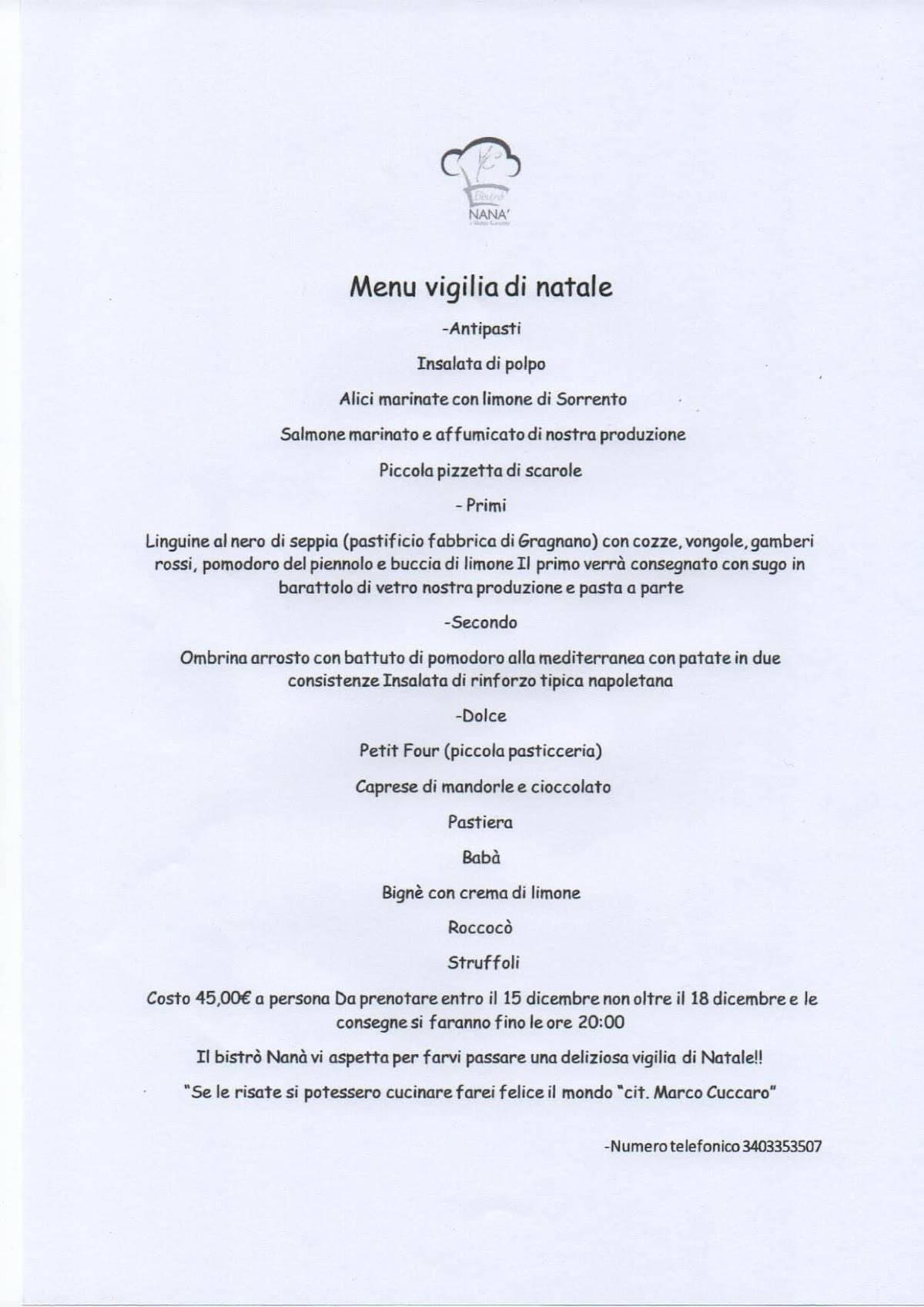 Menu di Bistrò Nanà 