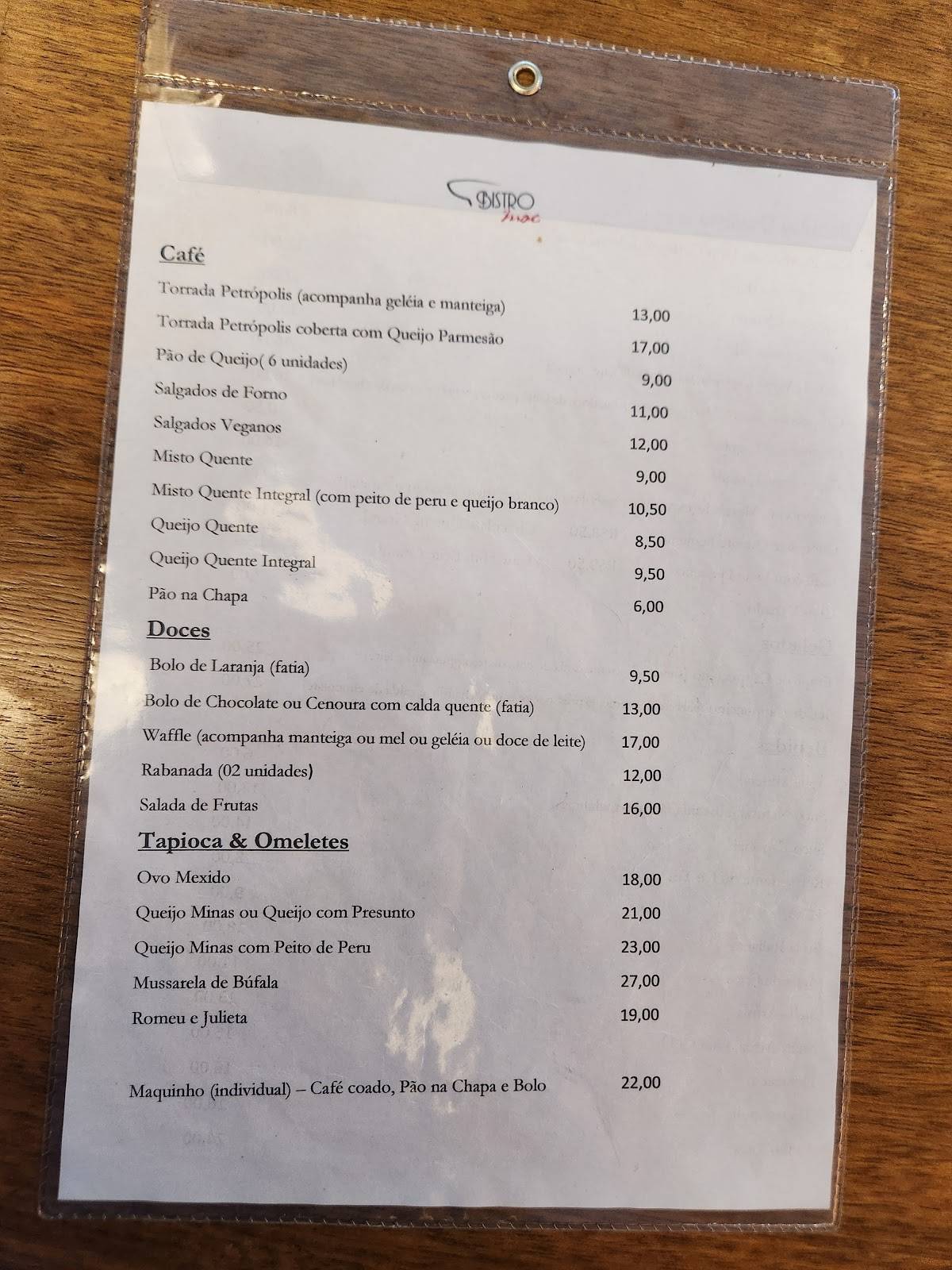 Bistrô MAC cardápio