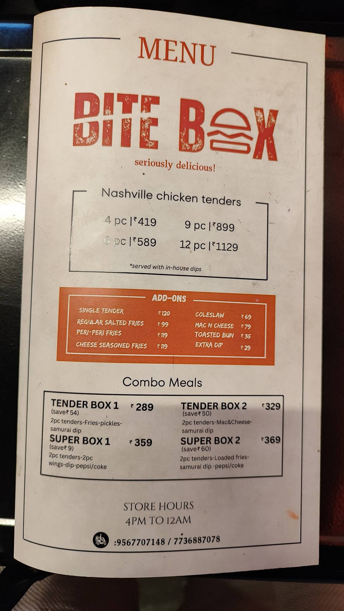 Bite box menu