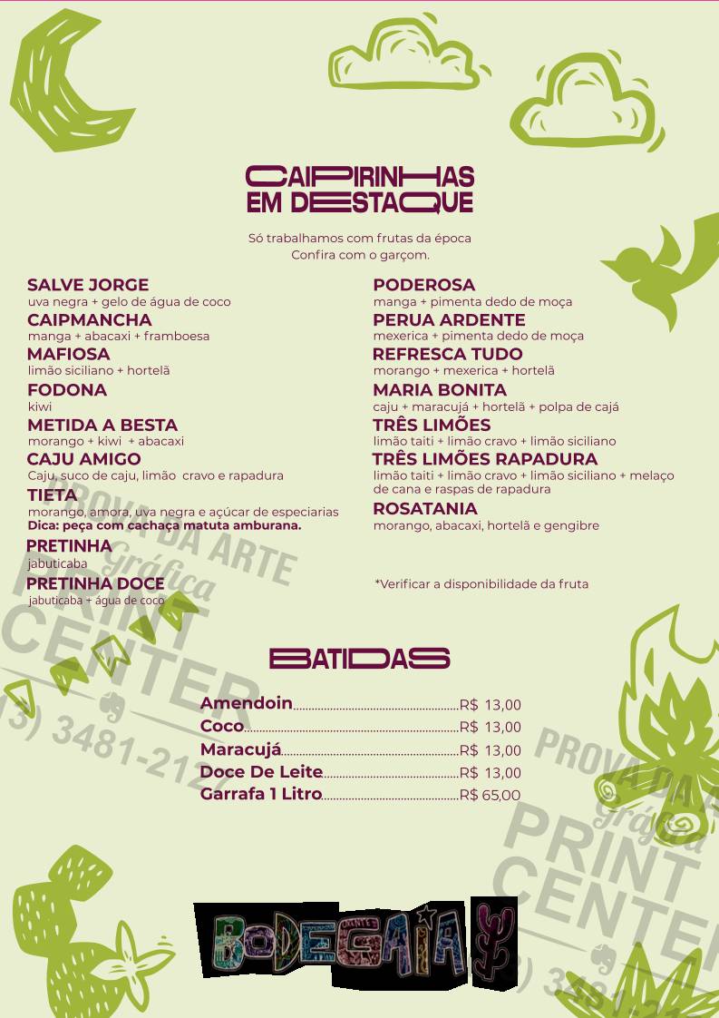 Bodegaia Restaurante e Cervejaria cardápio