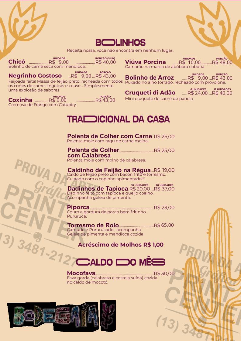 Bodegaia Restaurante e Cervejaria cardápio