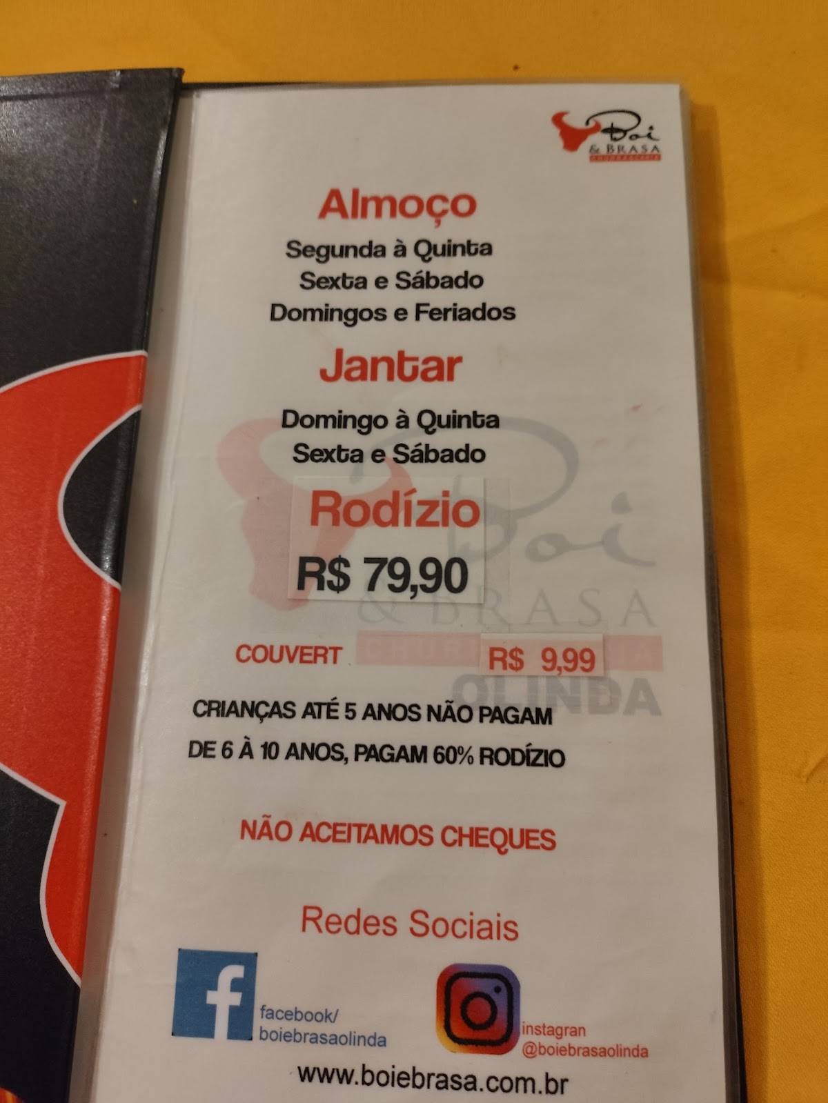 Boi e Brasa Churrascaria Olinda cardápio