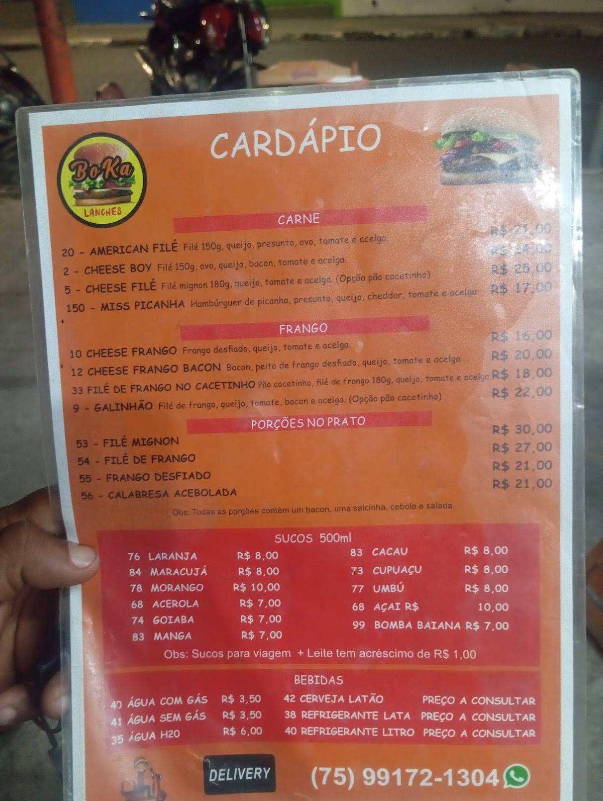 Boka Lanches cardápio