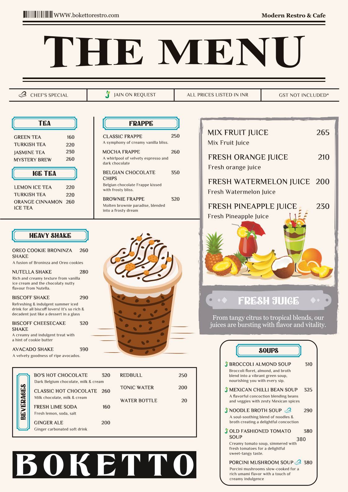 Boketto Restro Modern Cafe menu