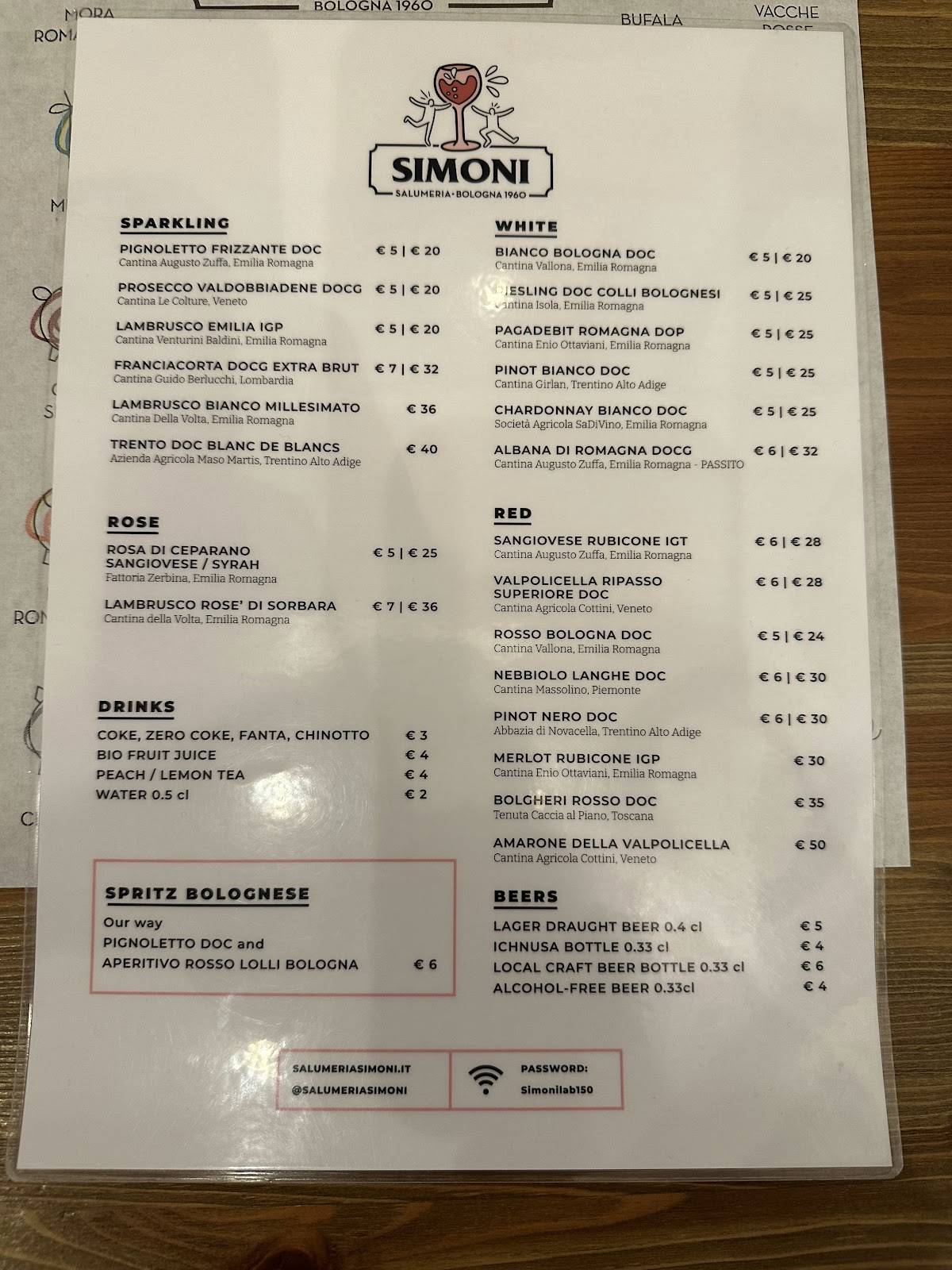 Menu di Salumeria Simoni Laboratorio 