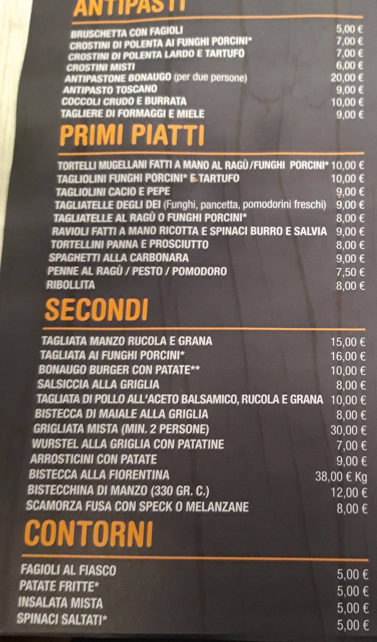 Menu di Bonaugo pizzeria ristorante 