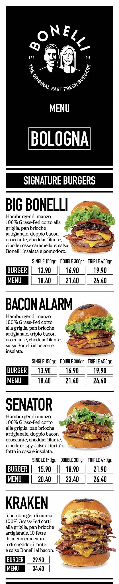 Menu di Bonelli Burgers - Bologna Mazzini 