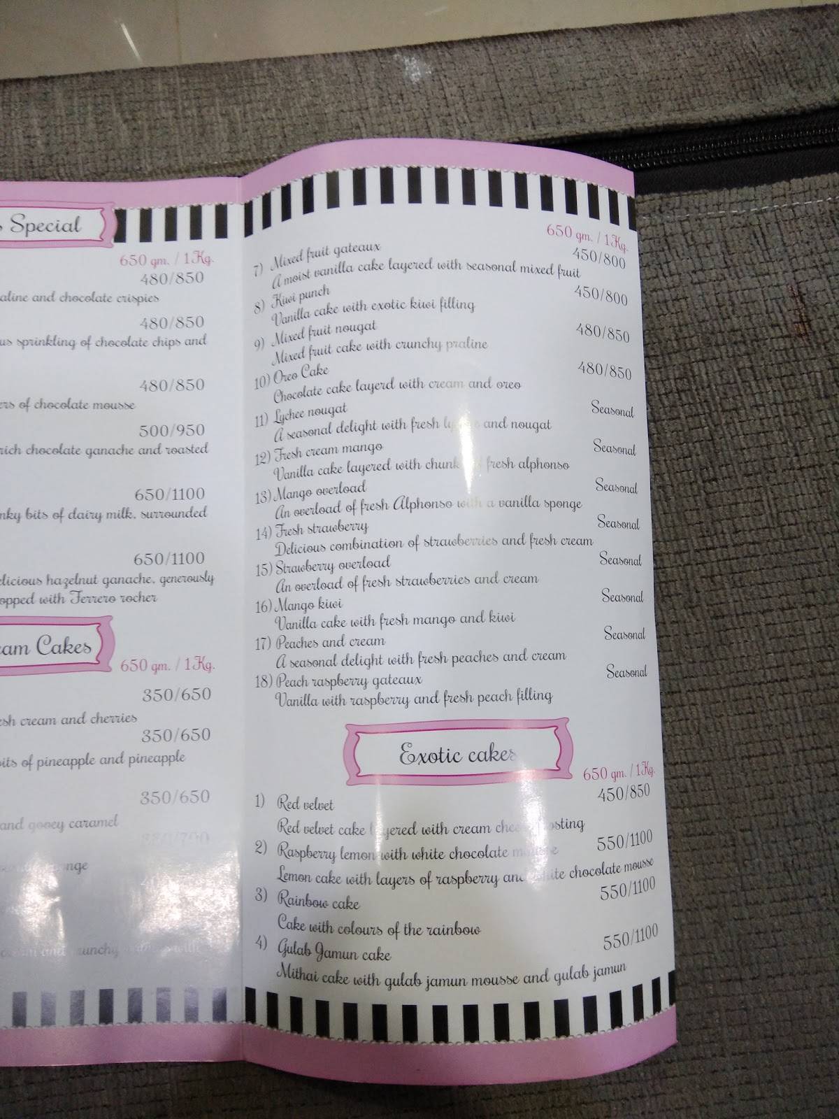 Bonnie's Bakery menu