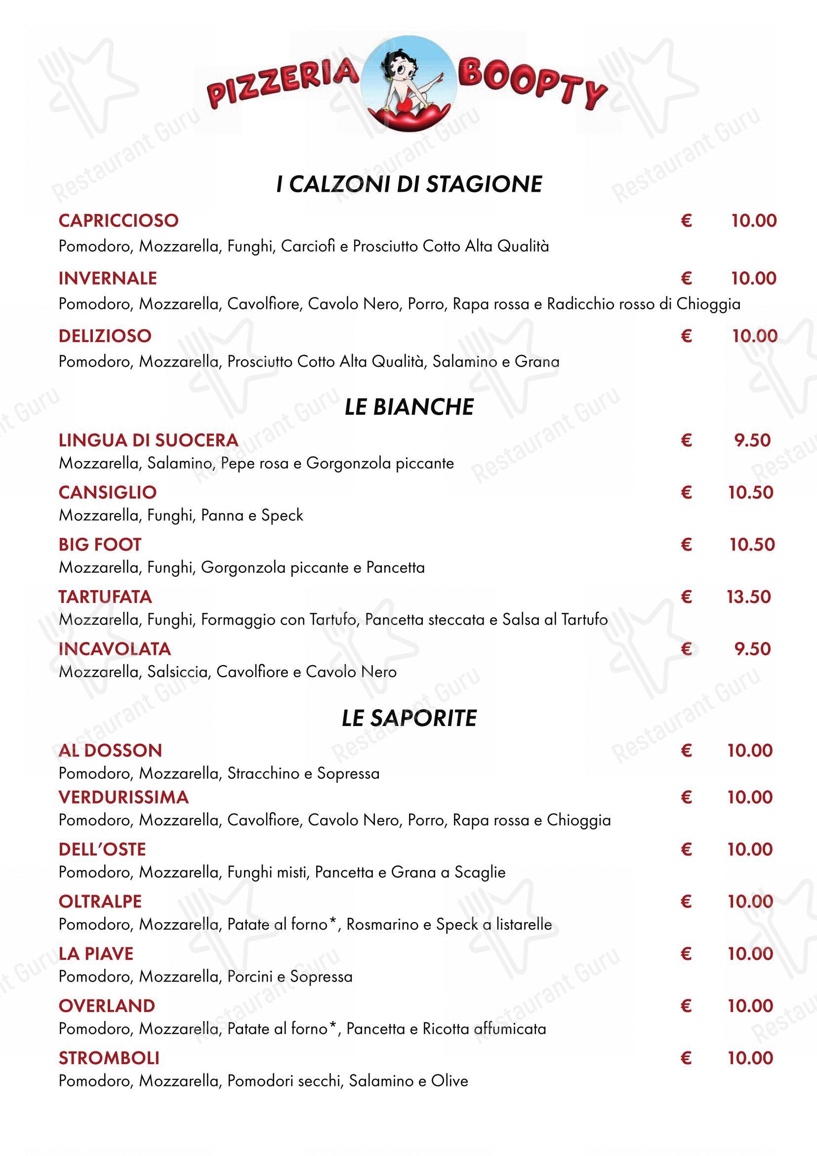 Menu per Boopty in Treviso