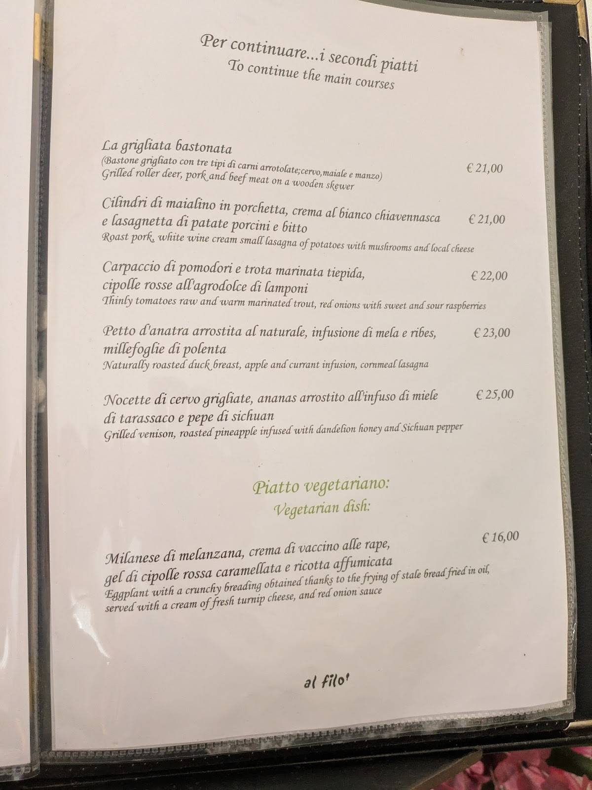 Menu di Ristorante Al Filò 