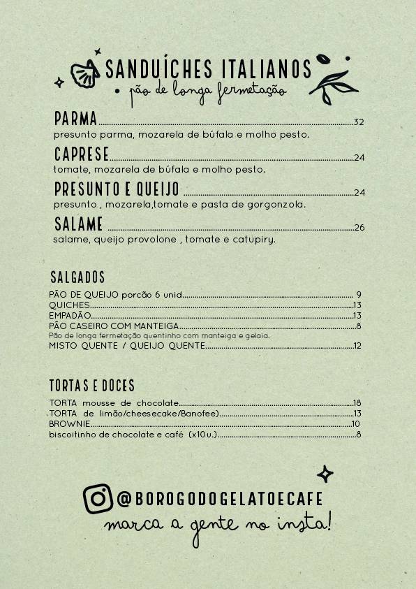 Borogodó Galato e Café cardápio
