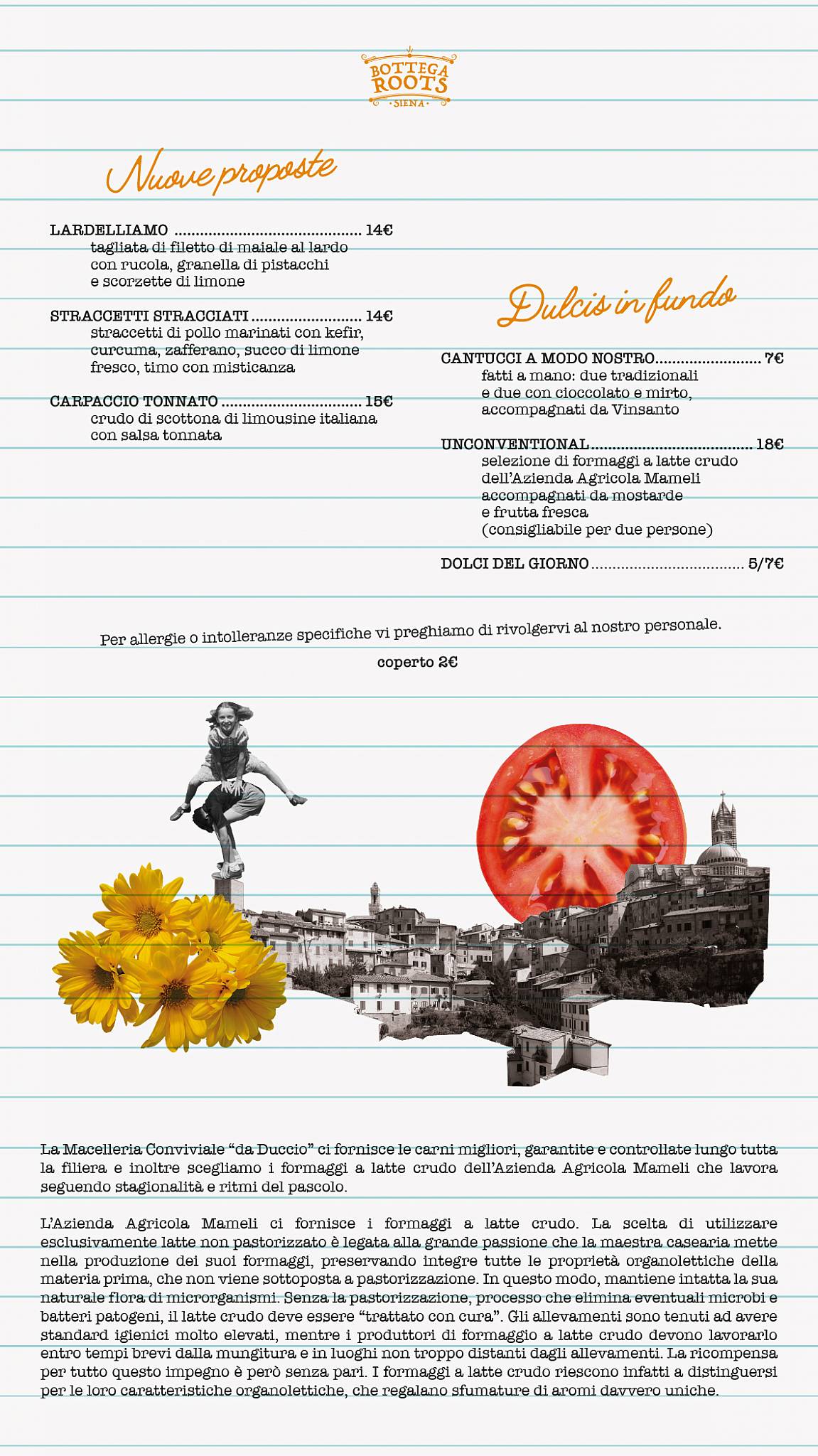 Menu di Bottega Roots Siena 