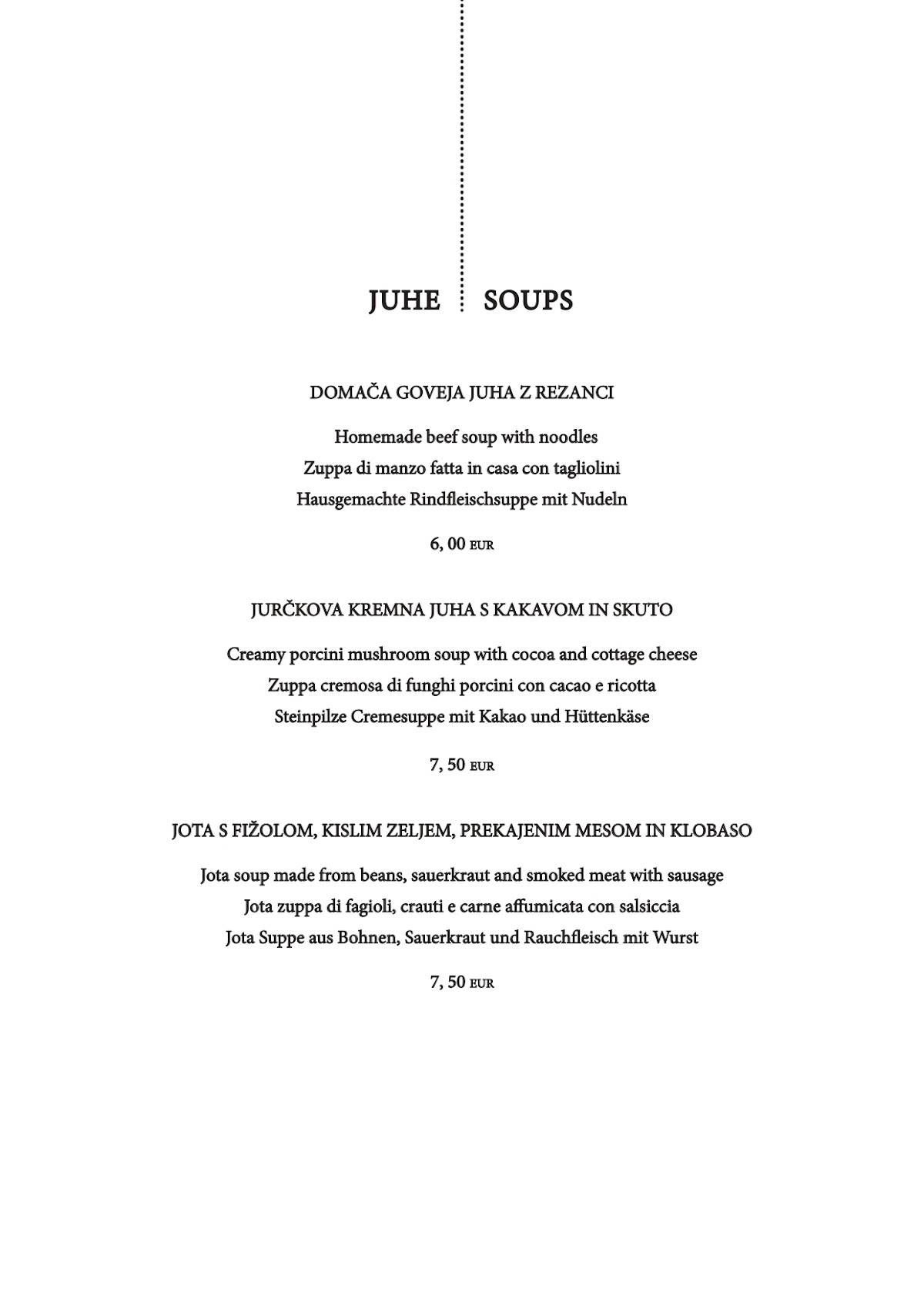 Menu di Restavracija Letni vrt 