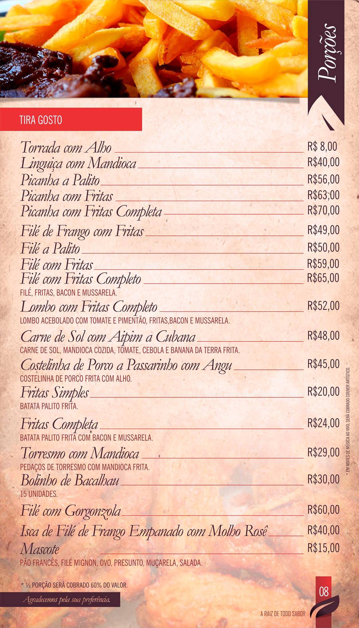 Braúnas Grill cardápio