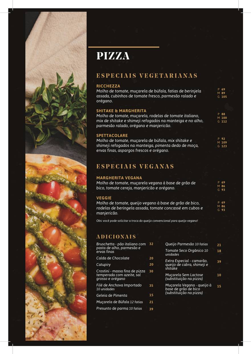 Valentina Pizzaria Asa Sul cardápio