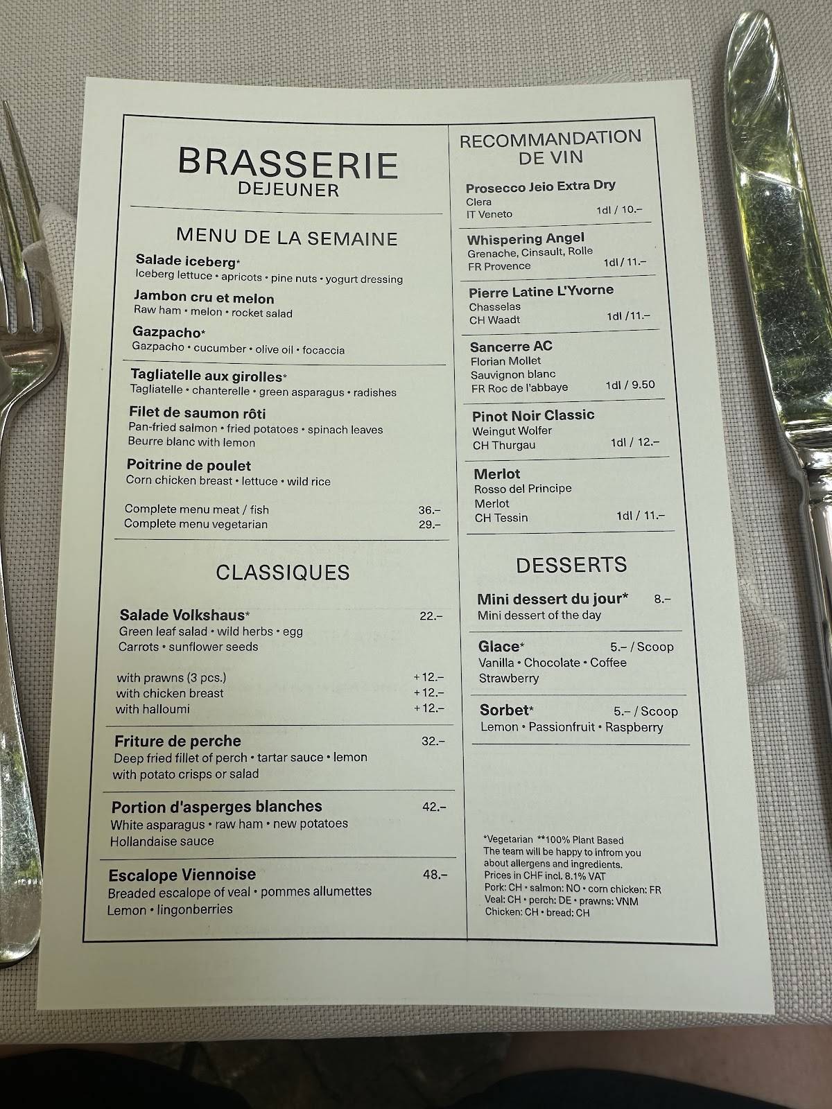 Menu di Brasserie, Bar und Event Volkshaus Basel 