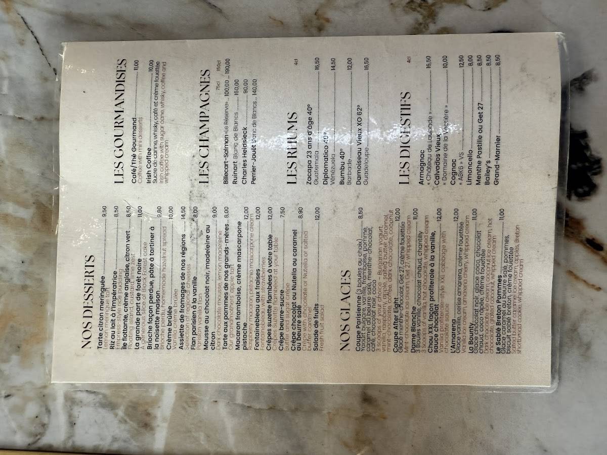 Menu de Brasserie de la Paix