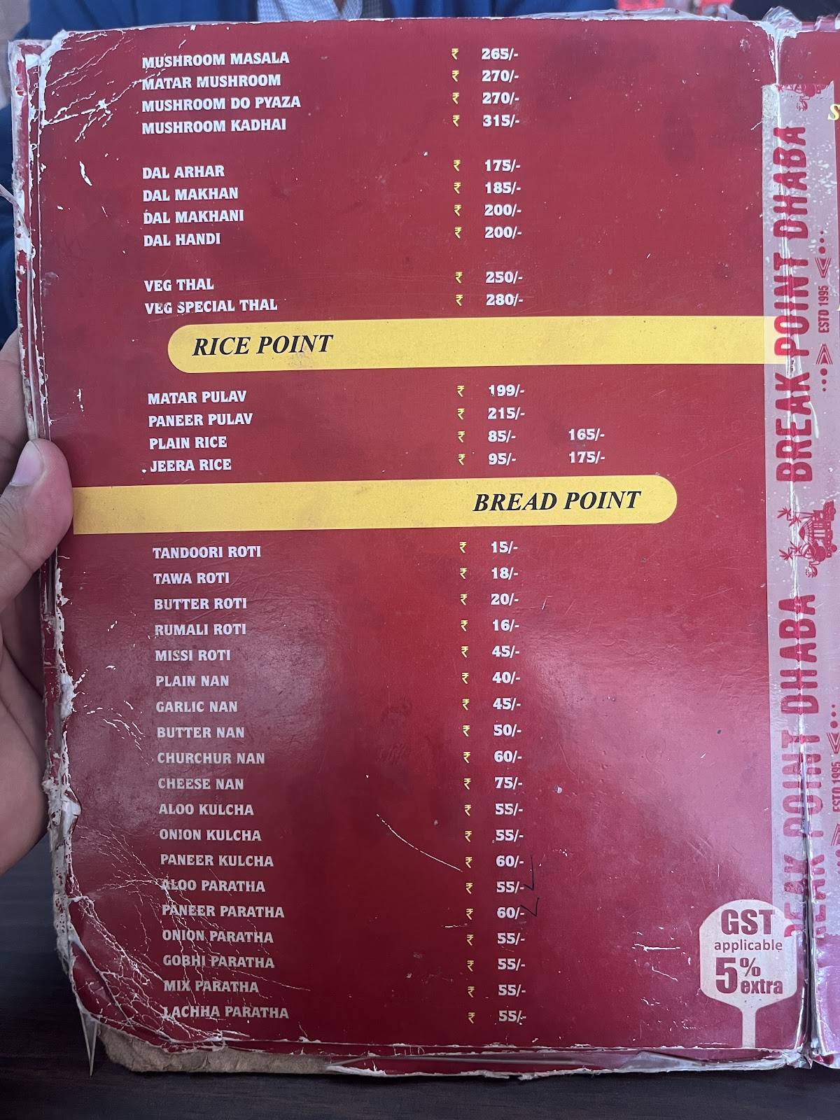 Break Point Dhaba menu