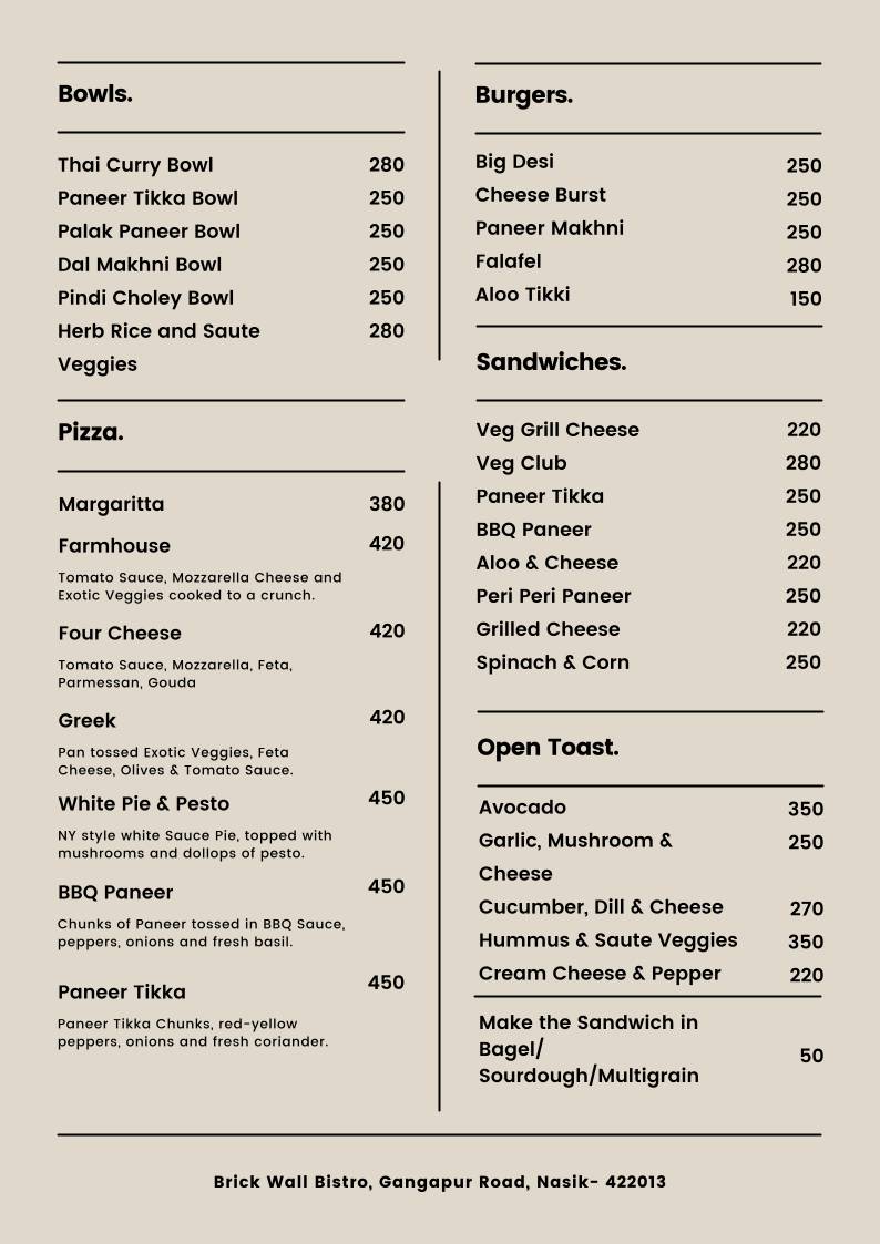 Brickwall Bistro menu