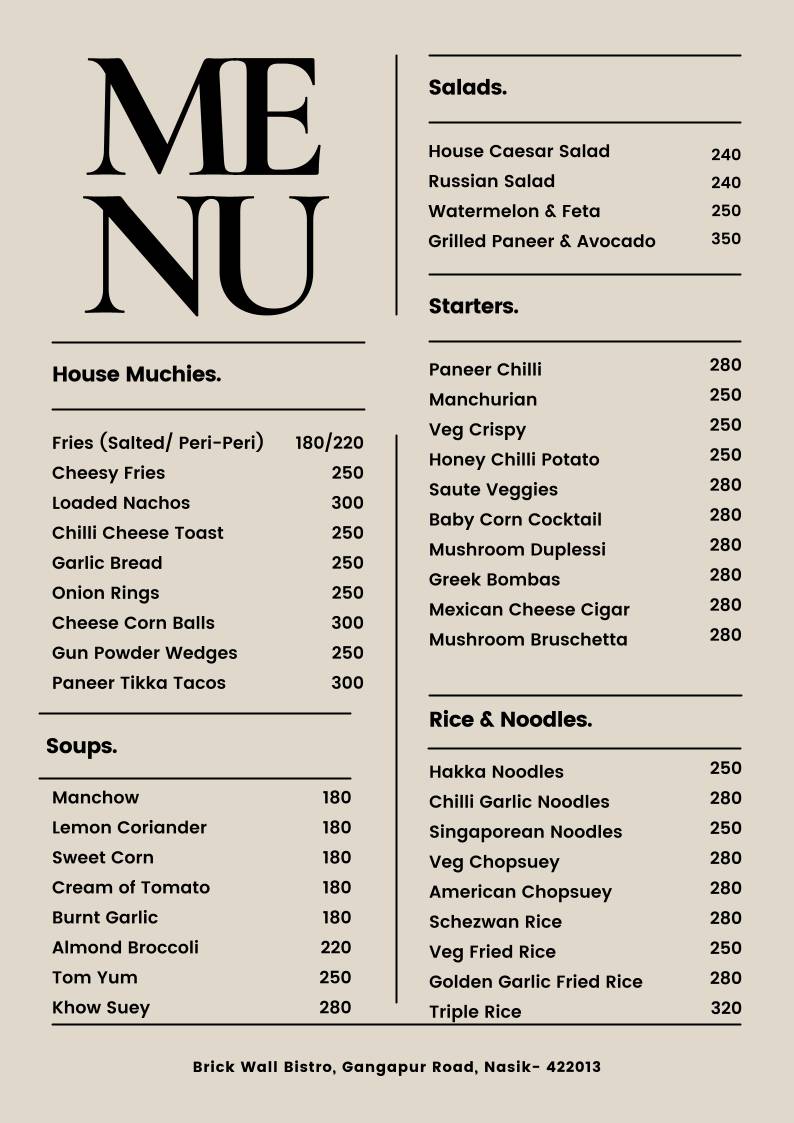 Brickwall Bistro menu