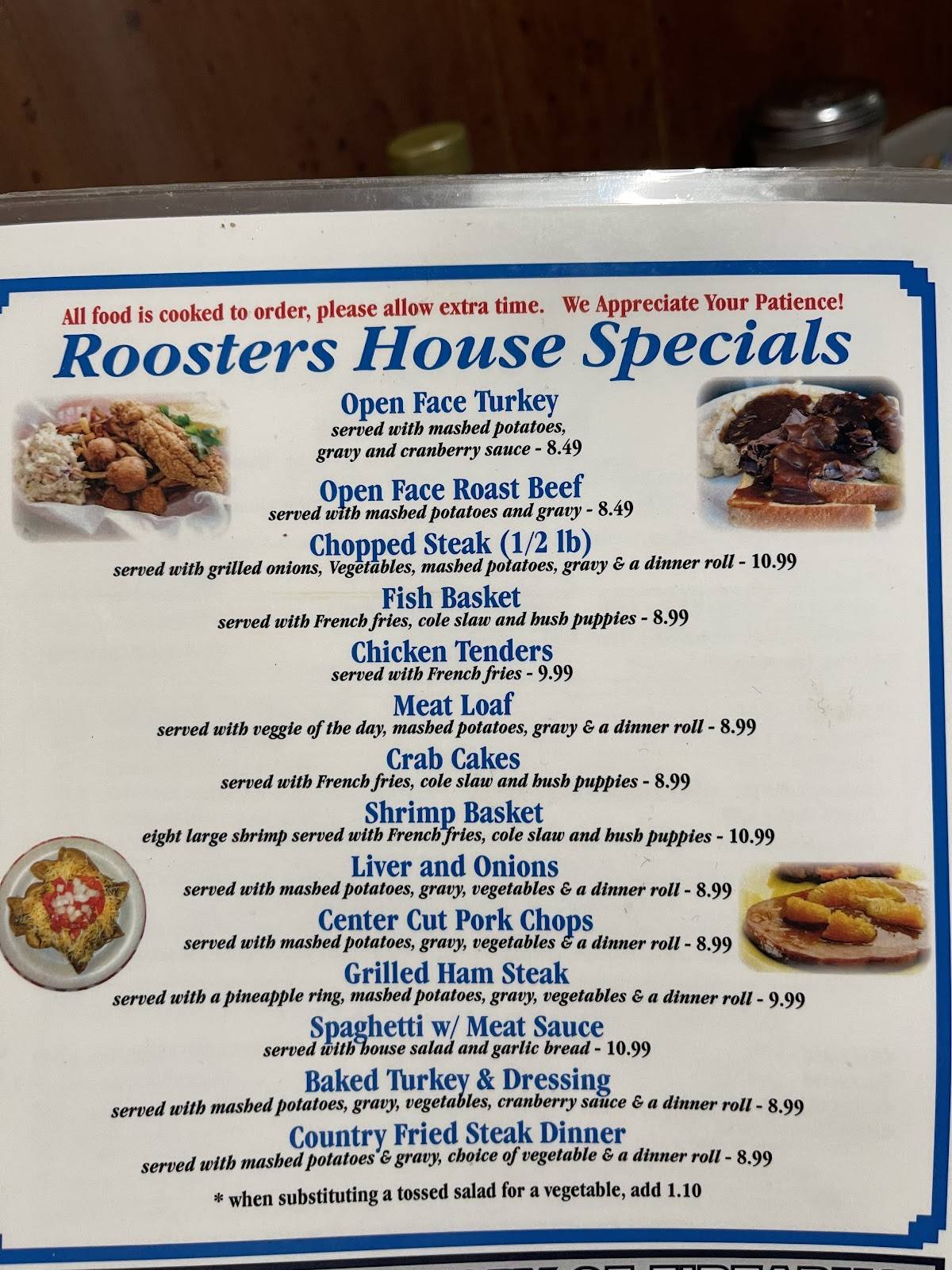 Menu At Roosters Cafe Brooksville