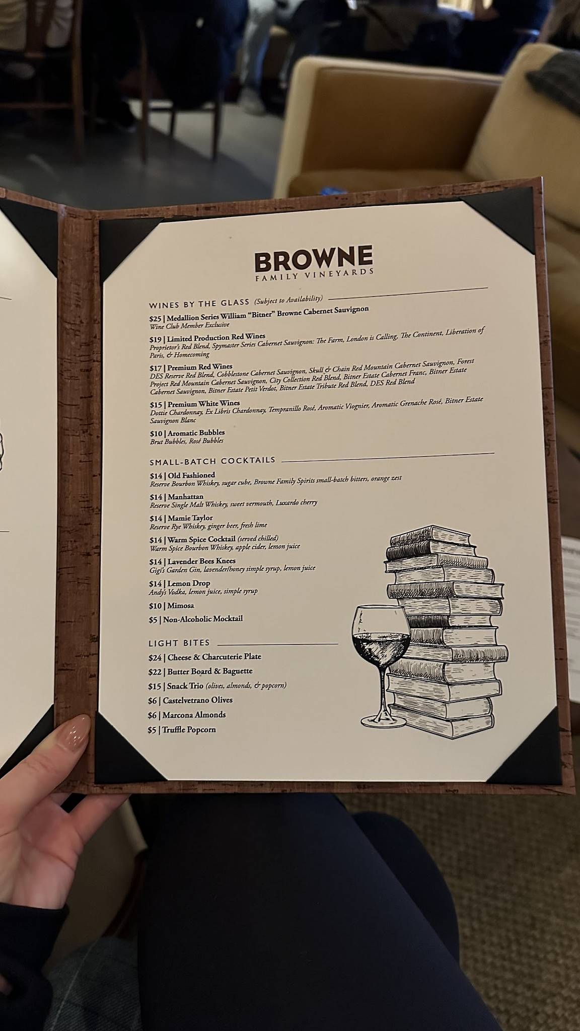Menu at Browne Family Vineyards Tasting Room pub & bar, Bellevue