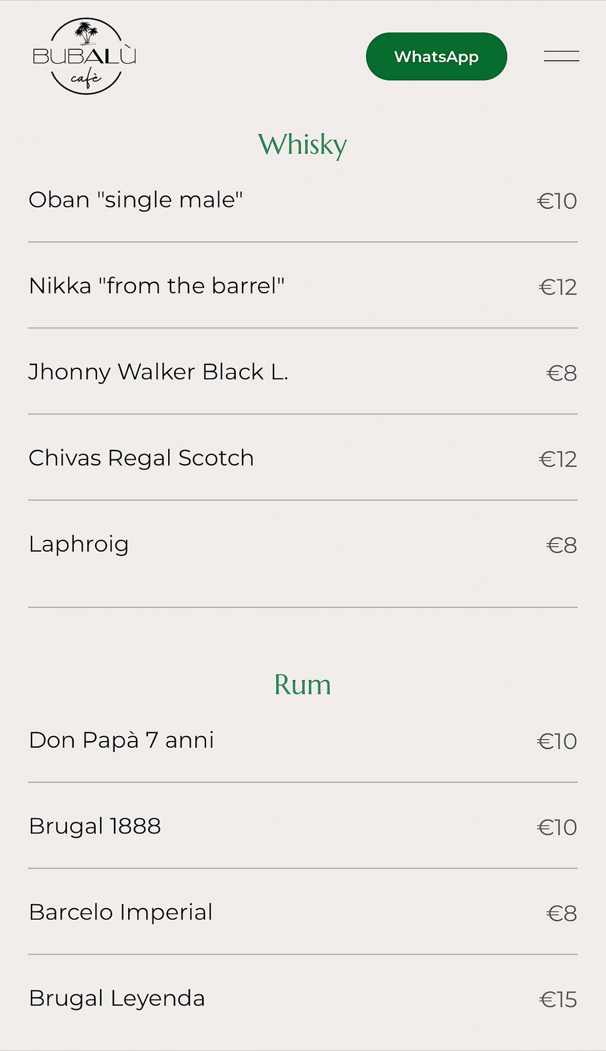 Menu di Bubalù Cafè 