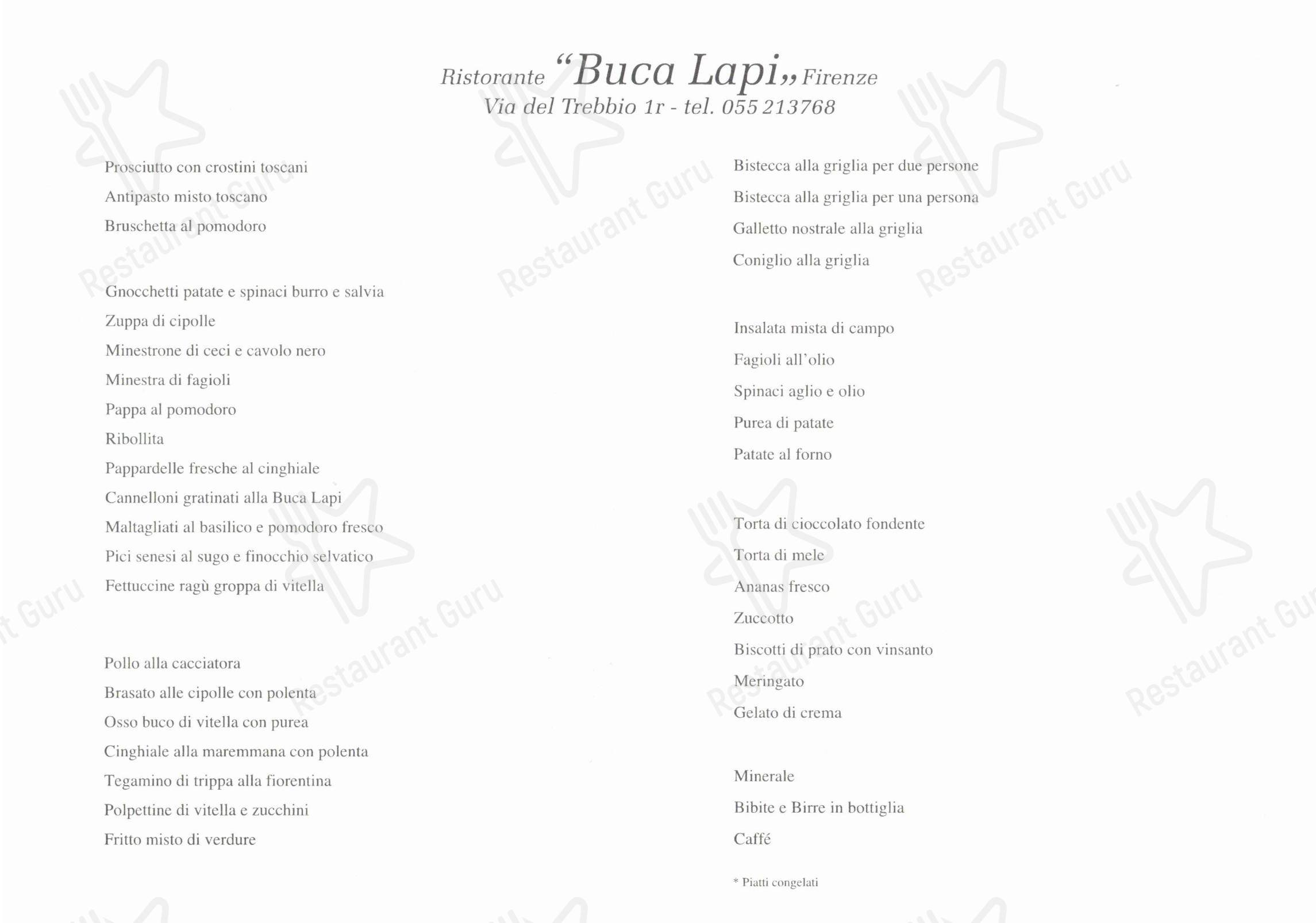 Menu di Ristorante Buca Lapi - Menu