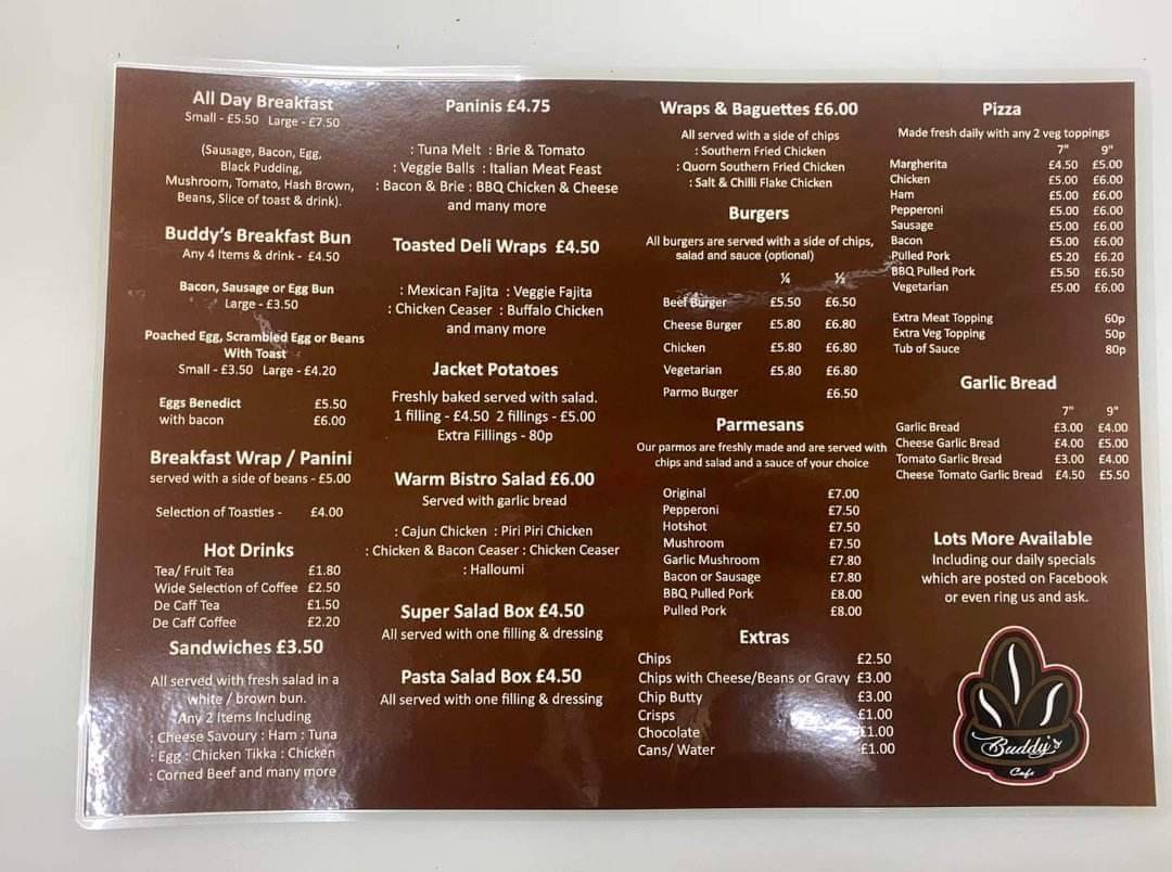 Buddys parking menu