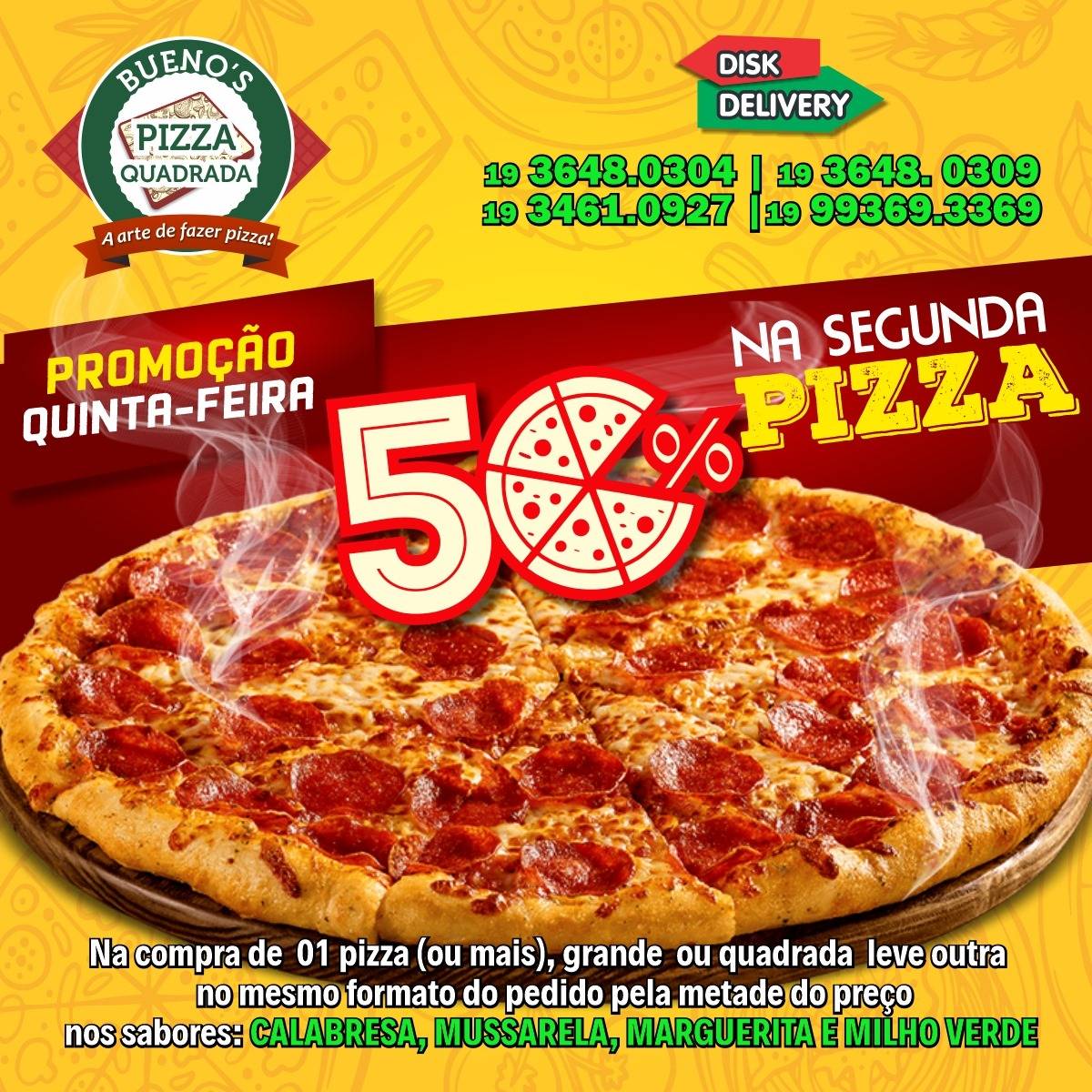 Bueno's Pizza quadrada cardápio