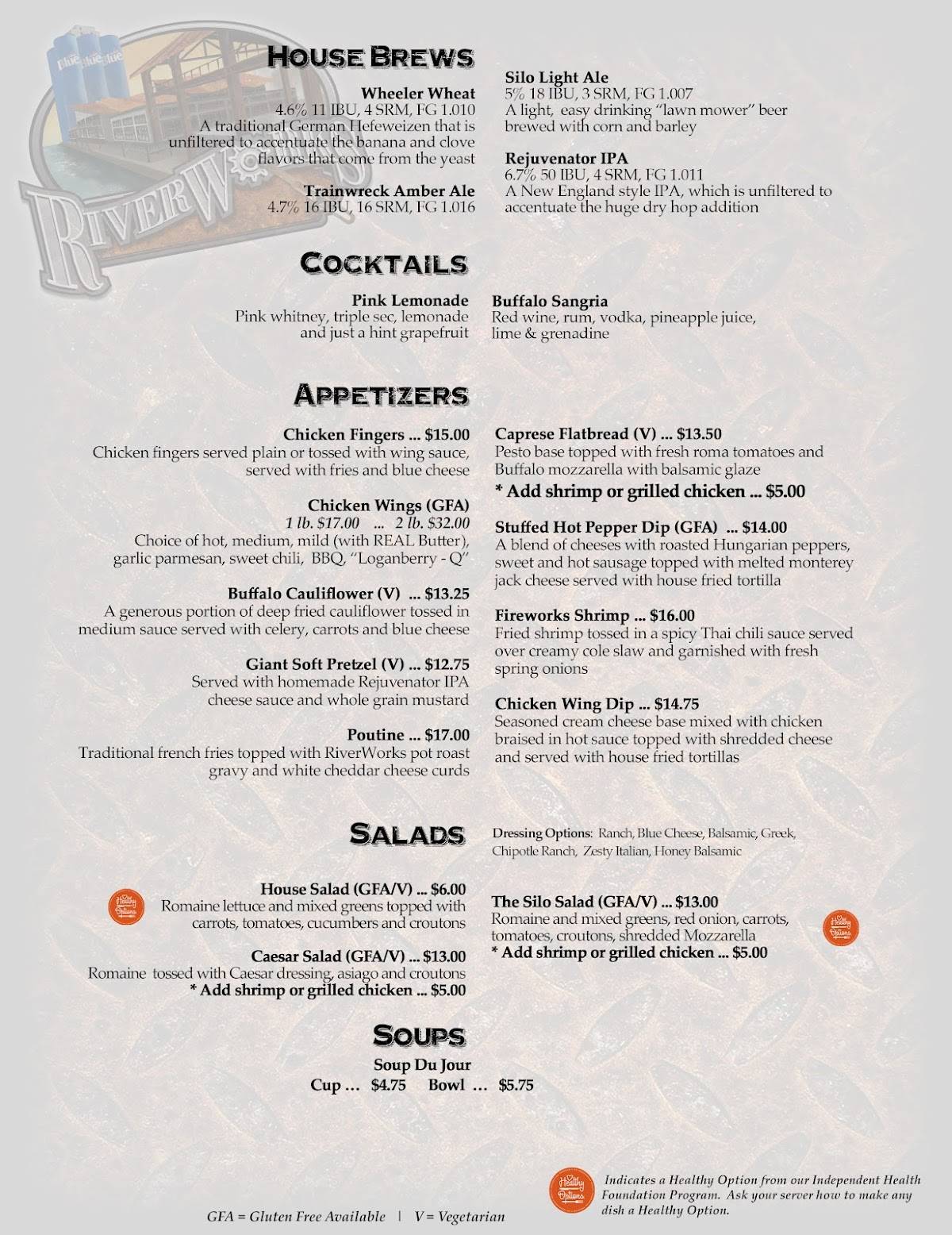 Menu at Buffalo RiverWorks restaurant, Buffalo