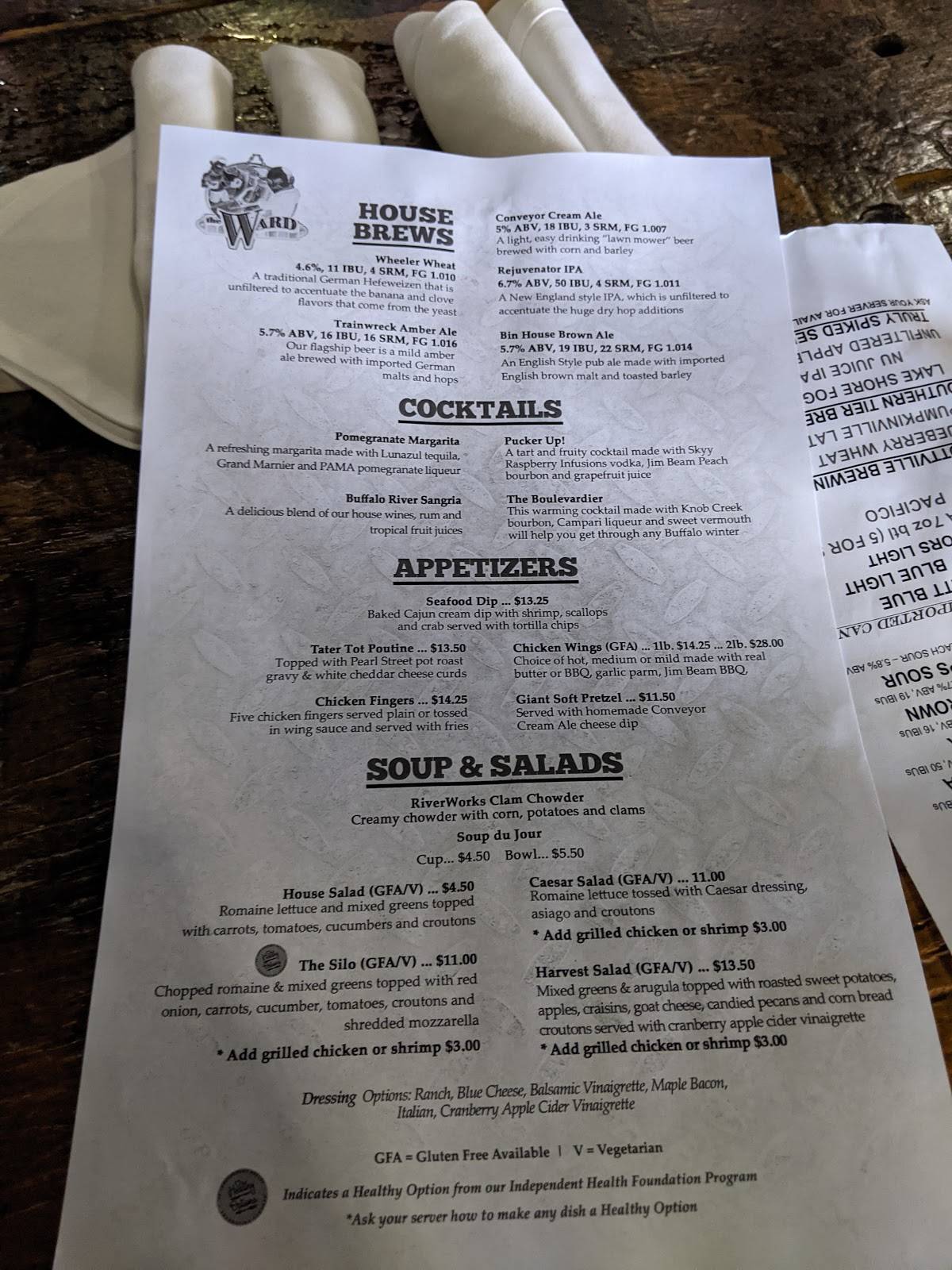 Menu at Buffalo RiverWorks restaurant, Buffalo