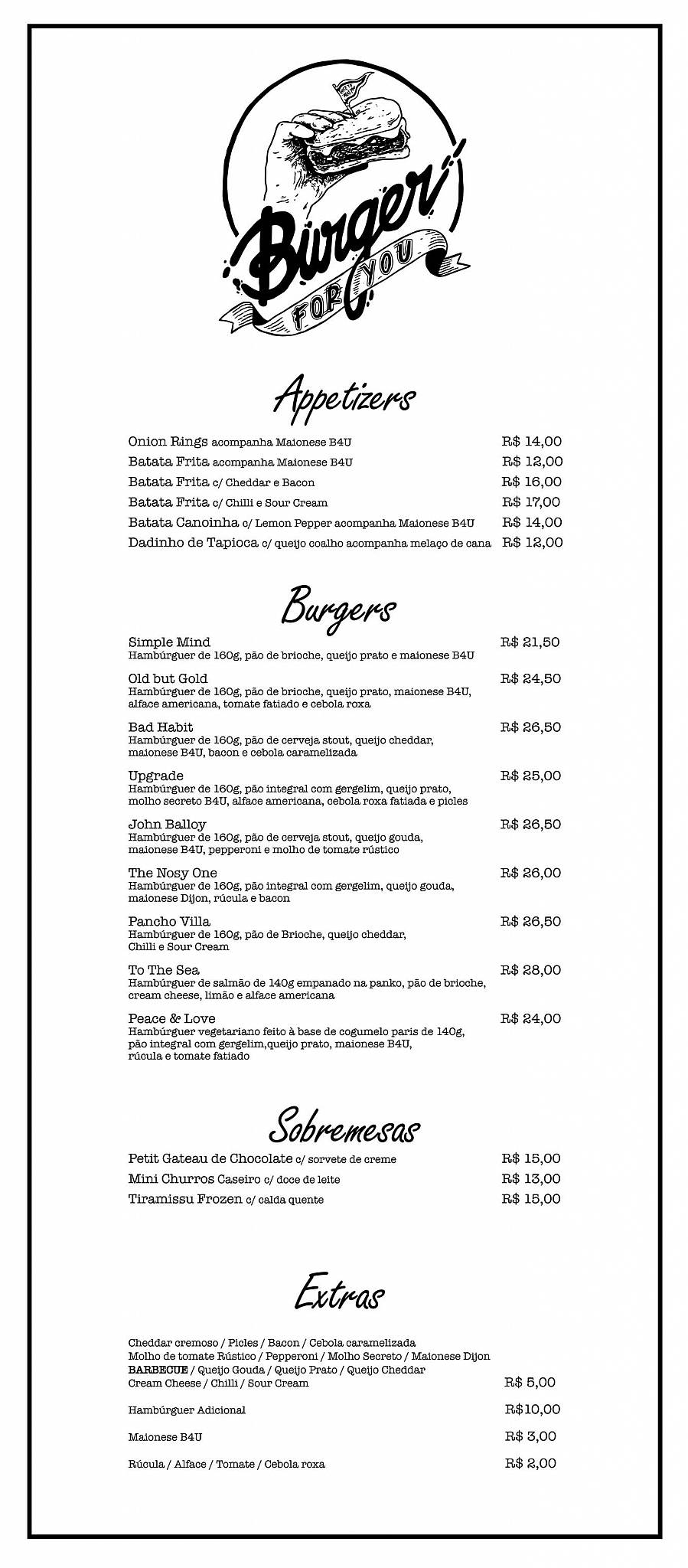 Burger For You cardápio