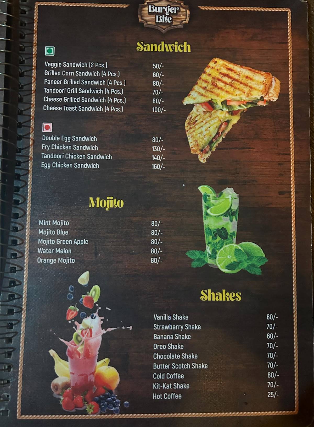 Burger bite menu