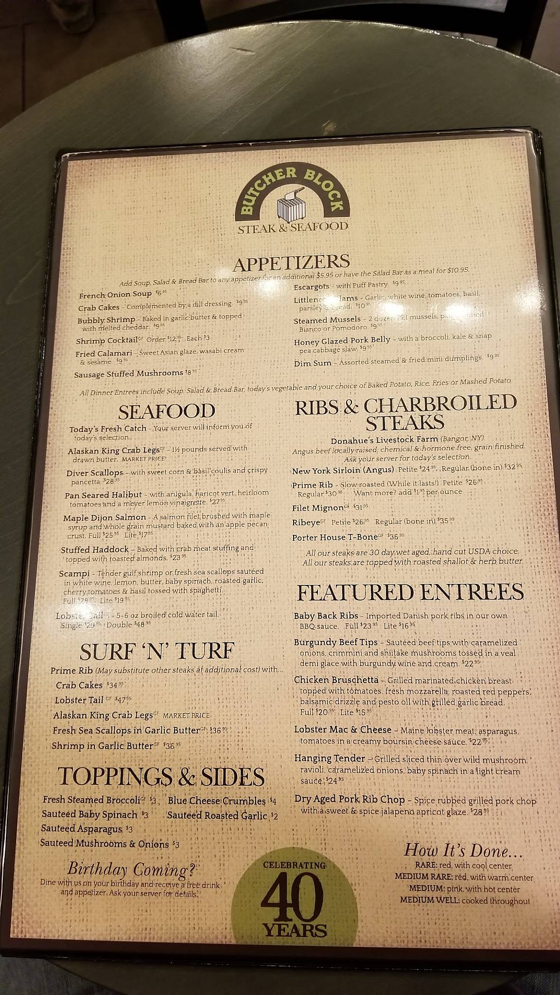 Menu at Butcher Block pub & bar, Plattsburgh