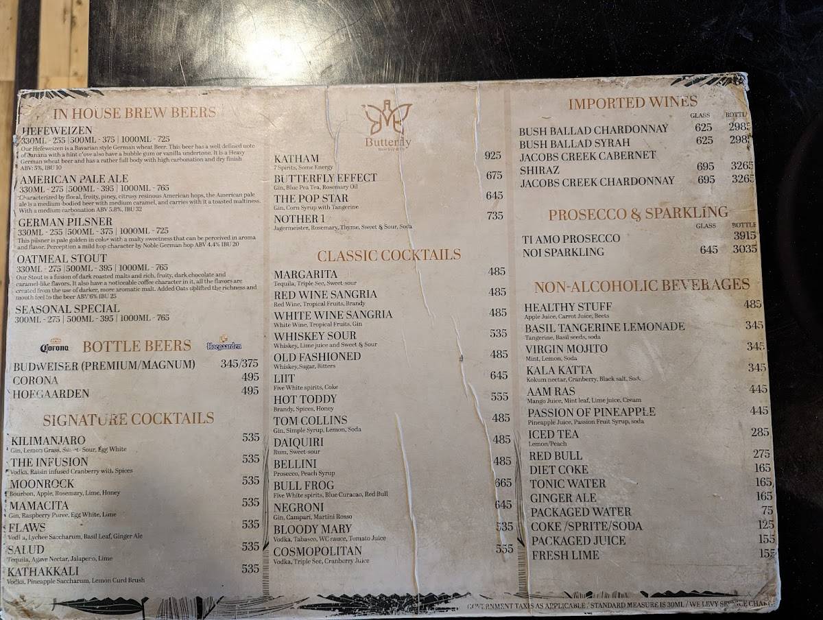 ButterFly - Brew Bite & Fly menu