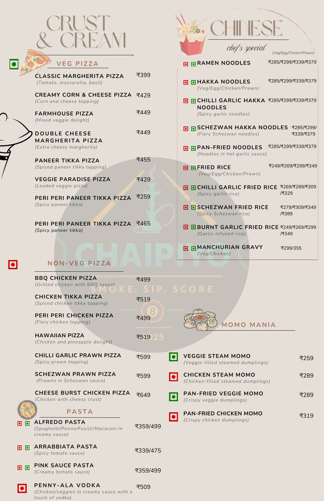 CHAI PIYO- Multi Cuisine Restaurant Best Cafe in Guwahati menu