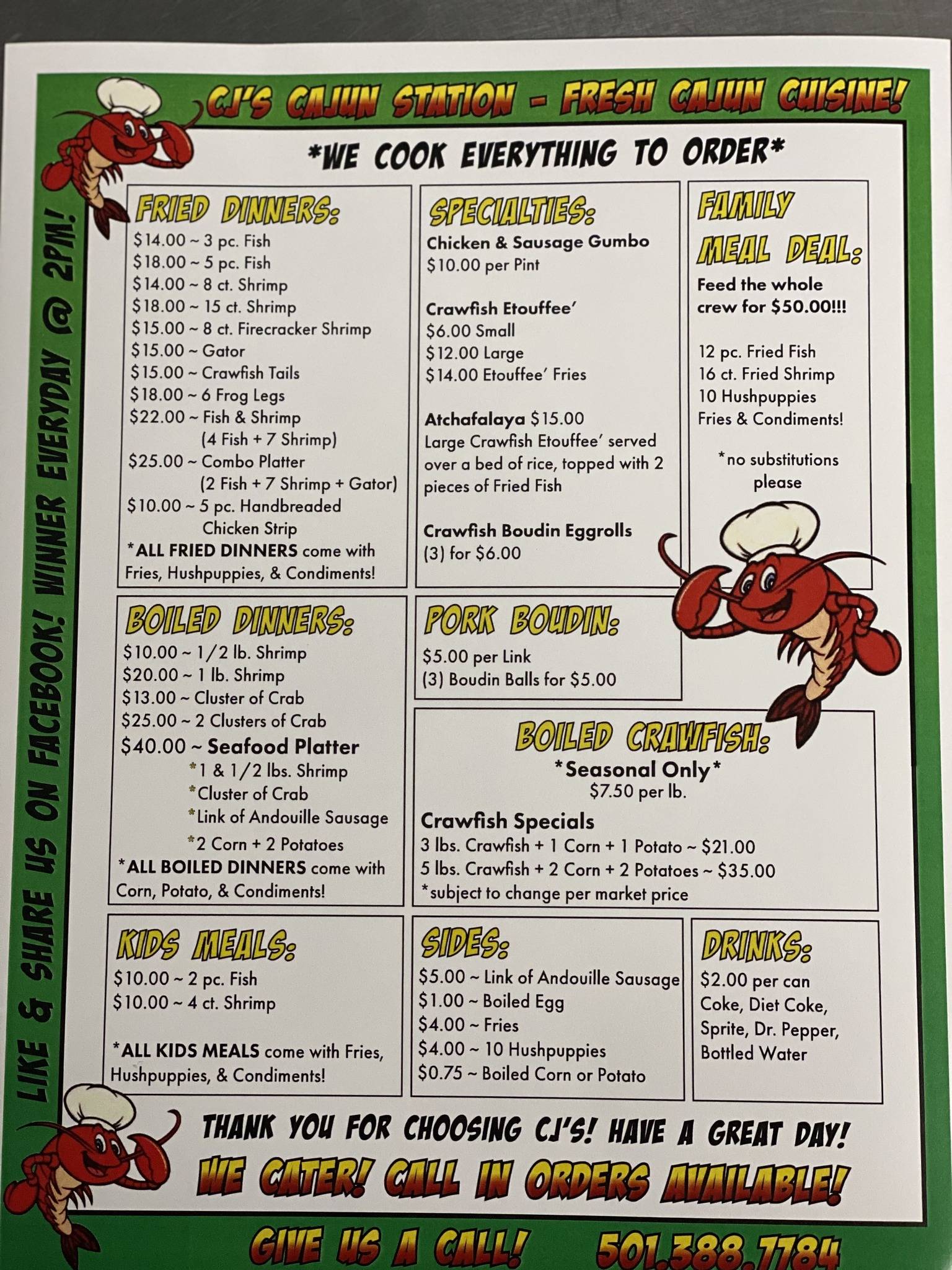 Menu at CJ’s Cajun Station Searcy AR restaurant, Searcy
