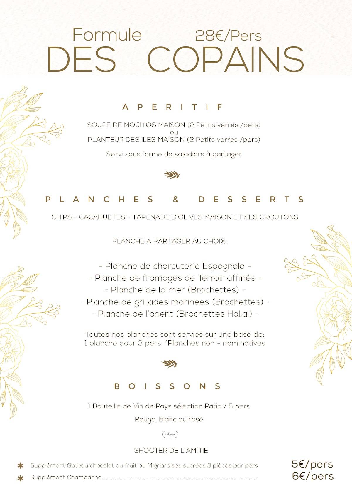 Menu de LE PATIO Resto festif