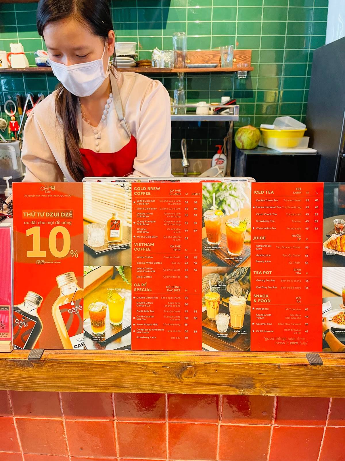 Menu at Cà Rề cafe, Ho Chi Minh City