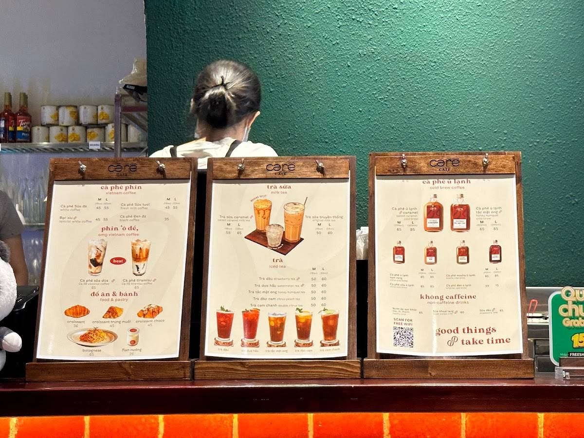 Menu at Cà Rề cafe, Ho Chi Minh City