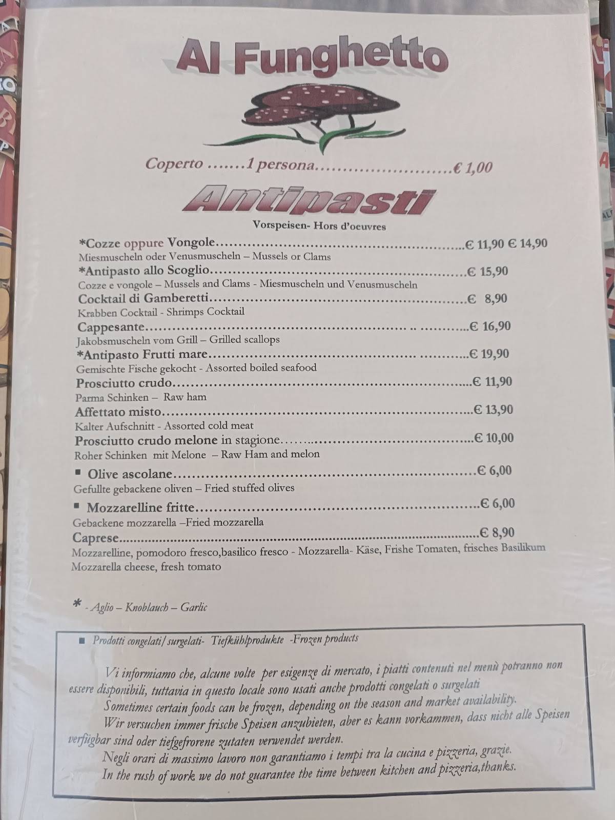 Menu di Trattoria Al Funghetto 