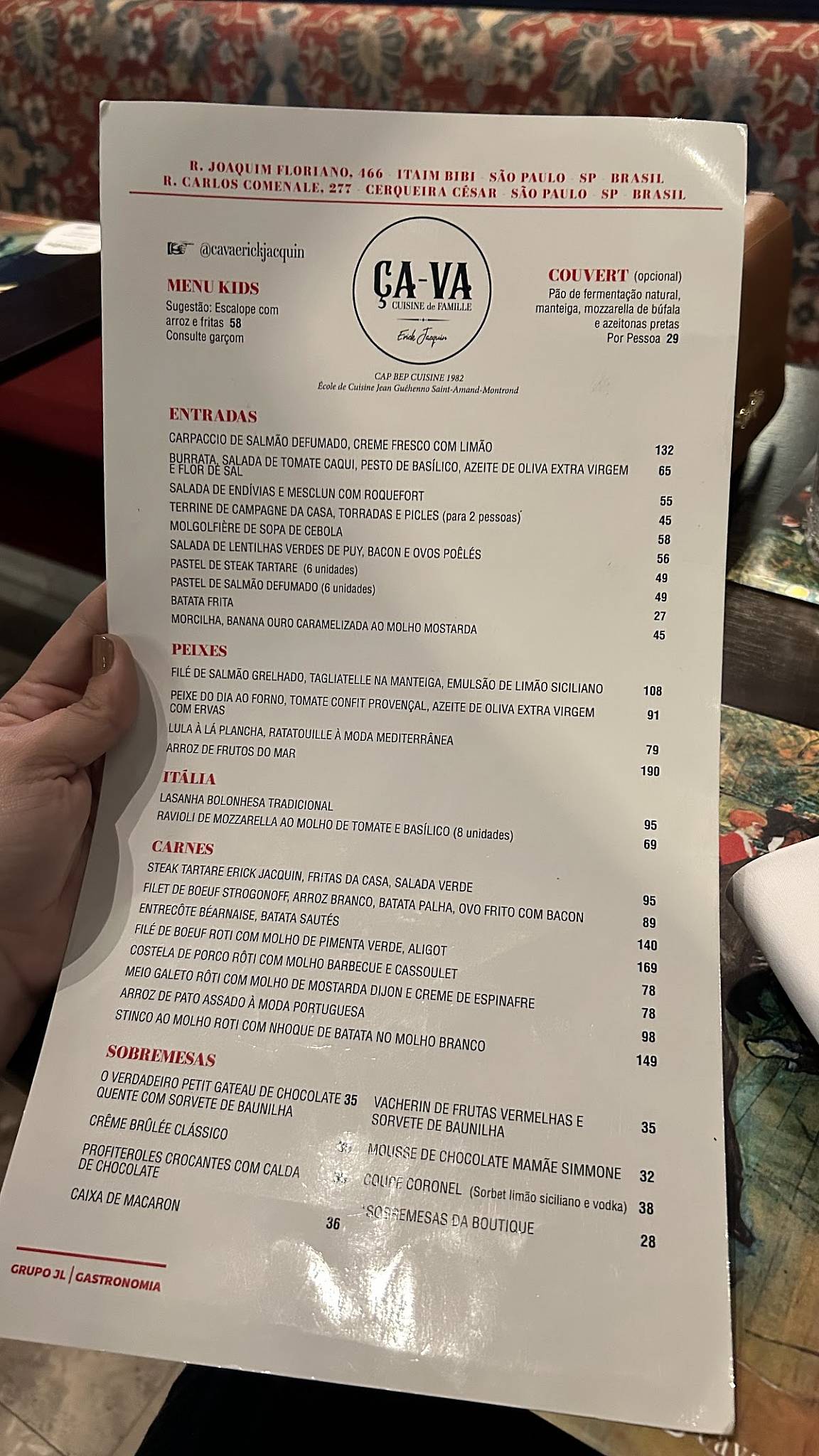 Ça-Va Bistrô - Chef Erick Jacquin (Bela Vista) cardápio