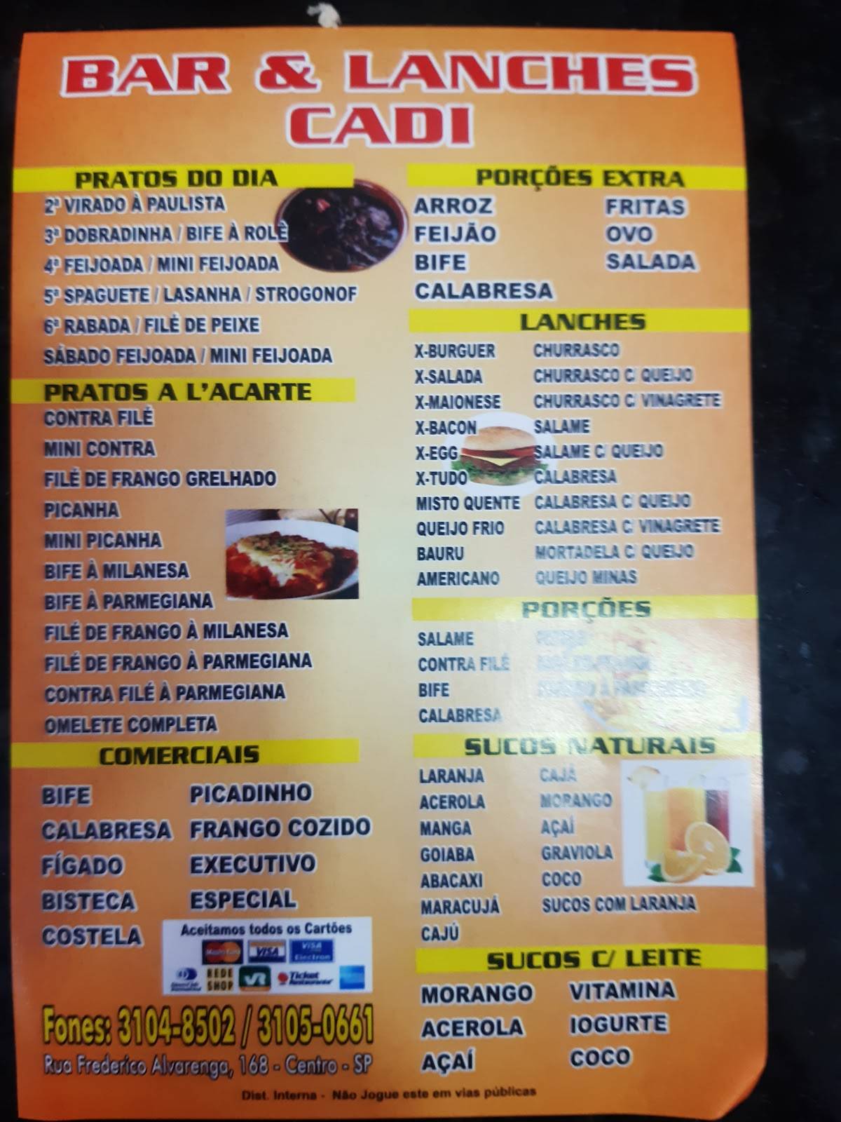 Cadi Bar e Restaurante cardápio